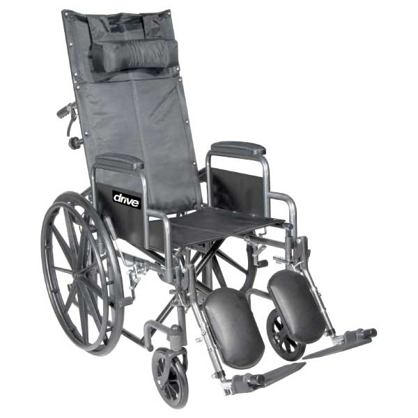 Silver Sport Reclining Wheelchair with Detachable Desk Length Arms and Elevating Leg rest
